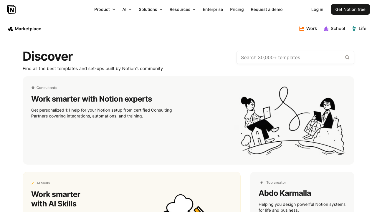 Notion Templates page